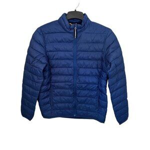 Old Navy Mens Puffer Jacket Small Blue Polyester Full Zip Quilted Lightweight